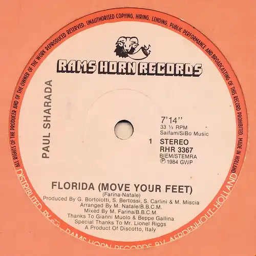 Sharada, Paul - Floride (Move Your Feet) [12&quot; Maxi]