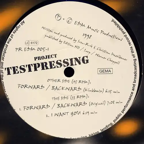 Pressage de test Project - Forward / Backward [12&quot; Maxi]