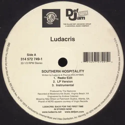 Ludacris - Southern Hospitality [12" Maxi]