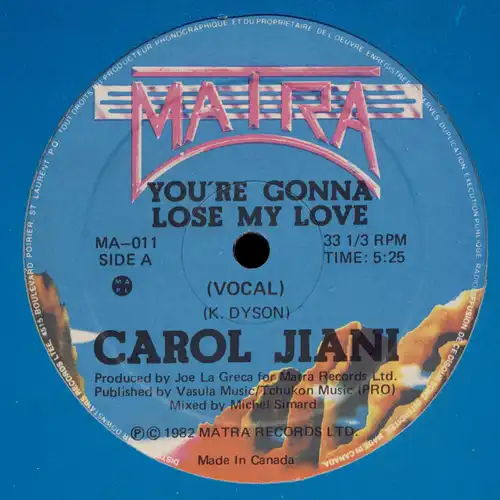Jiani, Carol - You&#039;re Gonna Lose My Love [12&quot; Maxi]