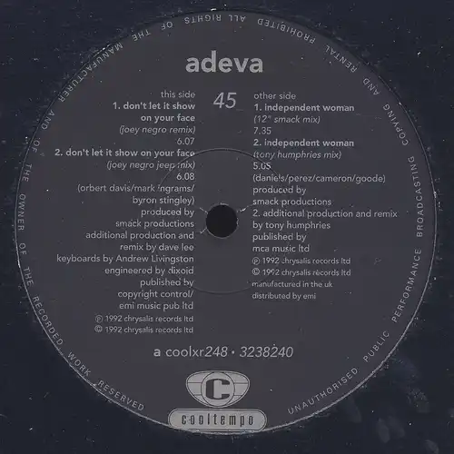 Adeva - Don't Let It Show On Your Face [12" Maxi]