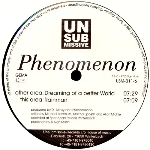 Phenomenon - Dreaming Of A Better World [12" Maxi]