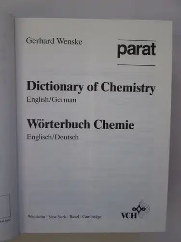 parat/VCH: Wörterbücher Chemie - Englisch (1.) Englisch-Deutsch + 2.) Deutsch-Engisch) / parat/VCH: Dictionaries Chemistry English (1.) English-German + 2.) German-English)