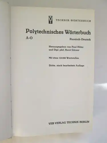 VEB Verlag Technik: Polytechnisches Wörterbuch Russisch-Deutsch (in zwei Bänden)