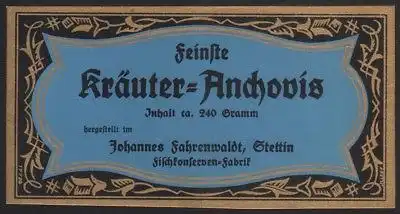 Etikett Feinste Kräuter Anchovis - anchovies label - étiquette - ca 1930 #2681