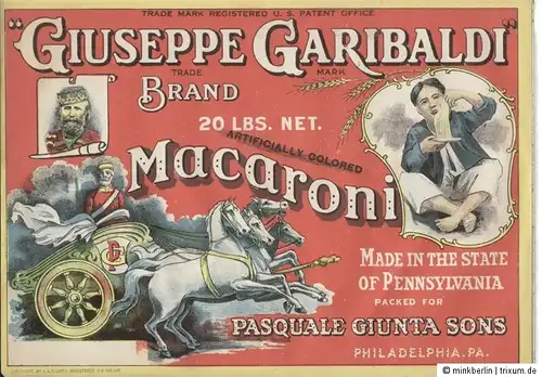 Etikett für Nudeln / Makkaroni - Garibaldi Macaroni label - ca. 1930 - # 382