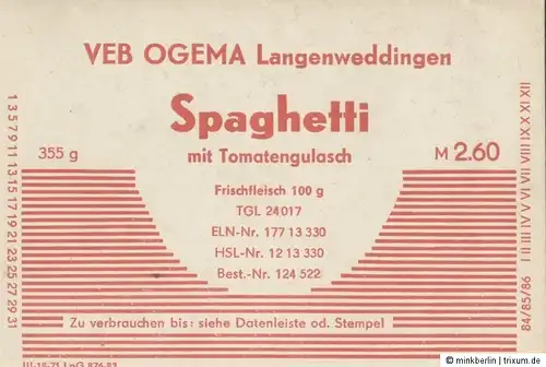 Etikett für Spaghetti - VEB Ogema - DDR - 1983 - # 377