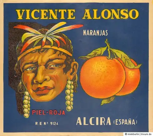 Etikett für Orangen / Kistenetikett - Vicente Alonso - Spanien ca. 1930 # 834