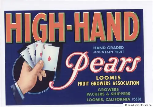 Etikett für Birnenkiste / Birnen - ca. 1970 - High-Hand Pears - # 427