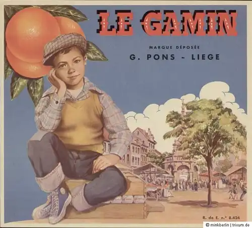 Etikett für Orangen Kiste - Junge / Markt - Spanien 1945