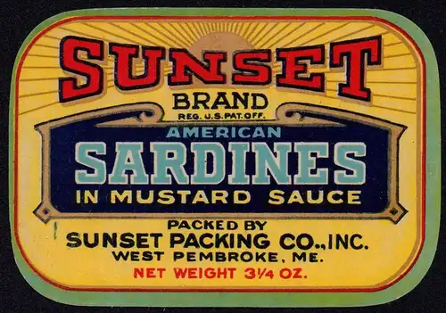 SUNSET Sardines - Etikett für Sardinendose - ca.1940 - label - étiquette #2444