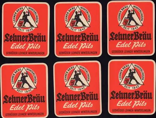 6 Lehner Bräu Winterlingen Etikett - 6 beer label - étiquette de bière - ca1960