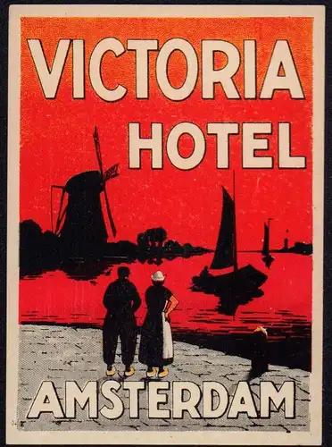 VICTORIA HOTEL, Amsterdam - Koffer Hotel Etikett - luggage label  #2740