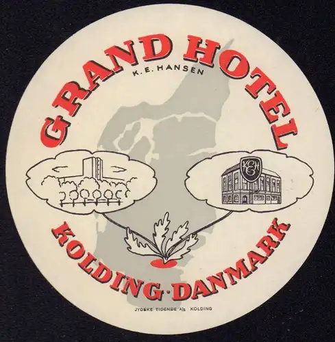 GRAND HOTEL Kolding / Danmark - Koffer / Hotel Etikett - luggage label  #2735
