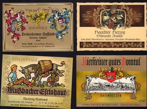 4 Weinetiketten RHEINPFALZ  - wine labels - étiquettes de vin - ca.1970 #1369