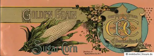 Etikett für Konservendose - Golden Grain Mais, Burkhalter, USA, ca.1890  # 950