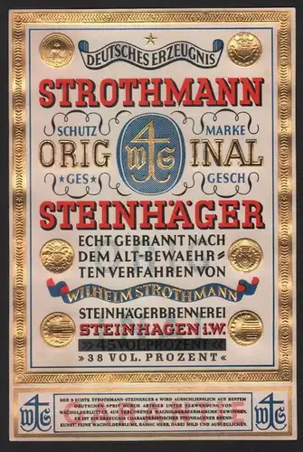 Etikett Strothmann Steinhäger / Gin  label / etiquette de gin  # 2669