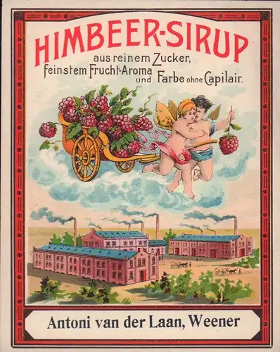 Himbeer-Sirup - Etikett - raspberry syrup label - étiquette  ca1920 #2769