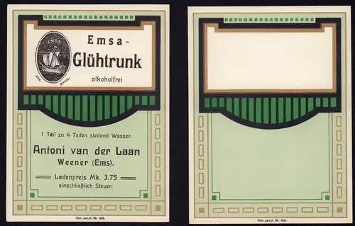 Blankoetikett + Etikett Emsa-Glühtrunk - Art Deco - ca1930 # 2766