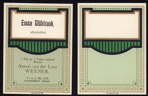 Blankoetikett + Etikett Emsa-Glühtrunk - Art Deco - ca1930 # 2767