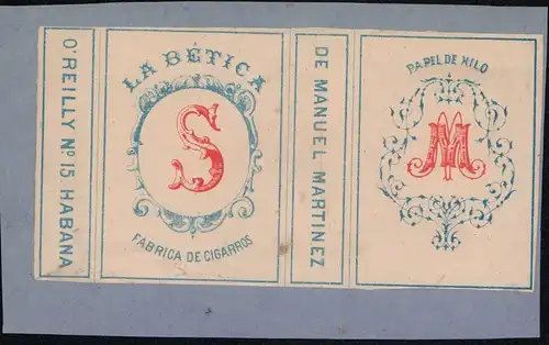 Etikett - La Bética - Manuel Martinez, O'Reilly No. 15, Habana, Cuba, ca.1860