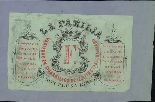 Etikett - La Familia Variedad en Cigarrillos de le Jitimo, Habano, Cuba, ca.1860