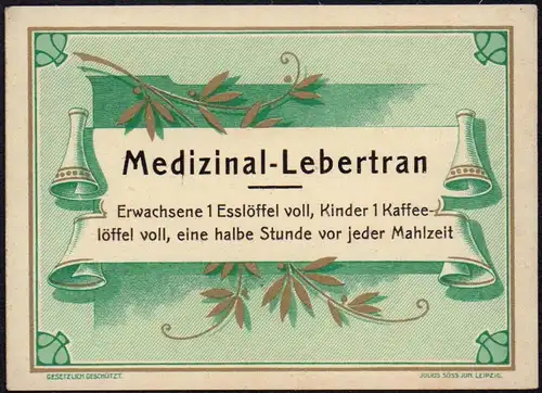 Medizinal Lebertran Etikett - cod liver oil label - étiquette - ca.1920 #2770