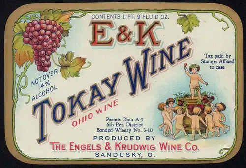 Etikett Weinetikett - Tokay Wine - Ohio Wine USA - von ca. 1910