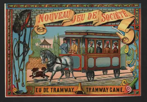Etikett für Spielzeugschachtel ca. 1890 /  Jeu de Tramway / Chromolitho. # 577
