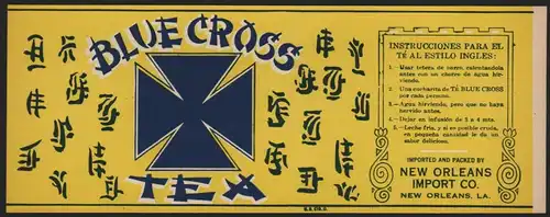 Etikett für Blue Cross Tee / tea label / étiquette de thé - ca.1920 # 1512