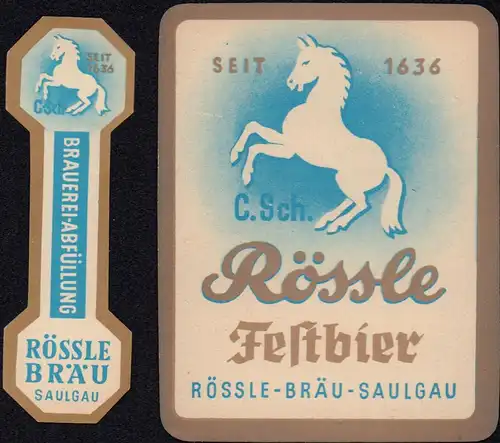2 Rössle Saulgau Festbier Etikett - 2 beer label - étiquette de bière - ca.1960