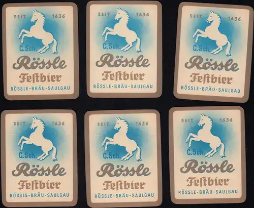 6 Rössle Saulgau Festbier Etikett - 6 beer label - étiquette de bière - ca.1960