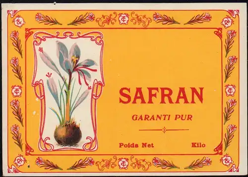 Safran Etikett - saffron label - étiquette de safran - ca.1930 #2660