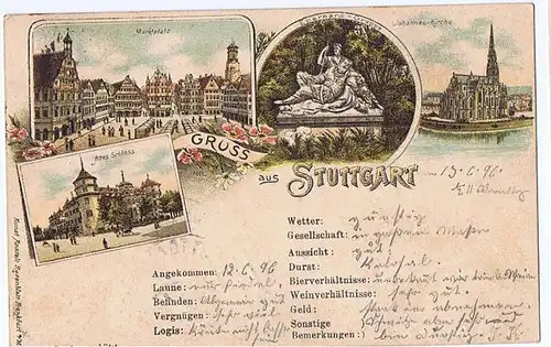 Litho,Gruß aus Stuttgart