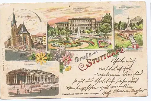 Litho,Gruß aus Stuttgart