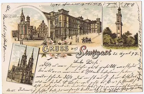 Litho,Gruß aus Stuttgart