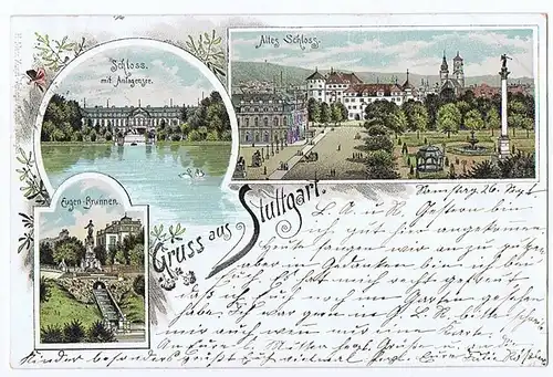 Litho,Gruß aus Stuttgart