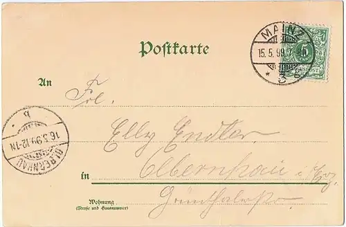 Litho,Gruß aus Mainz.halt gegen das Licht gel. 1899 Top