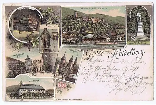 Litho,Gruß aus Heidelberg gel. 1900 Top