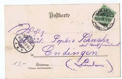 Litho,Gruß aus Karlsruhe gel. 1898 