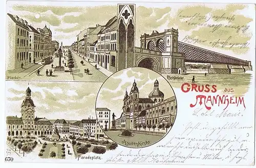 Litho,Gruß aus Mannheim gel. 1901 