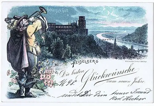 Litho,Gruß aus Heidelberg gel. 1898 