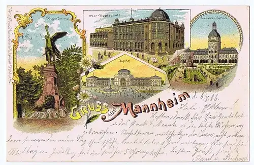 Litho,Gruß aus Mannheim gel. 1906 Top