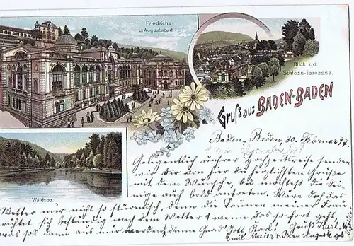 Litho,Gruß aus Baden-Baden ungel.um 1900