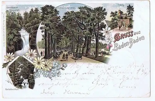 Litho,Gruß aus Baden-Baden gel. 1901