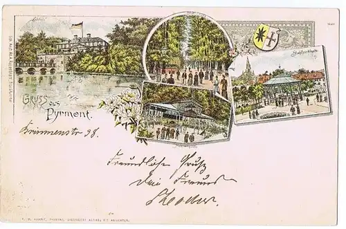 Litho,Gruß aus Bad Pyrmont gel. 1895