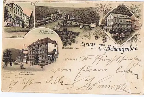 Litho,Gruß aus Schlangenbad gel. 1897