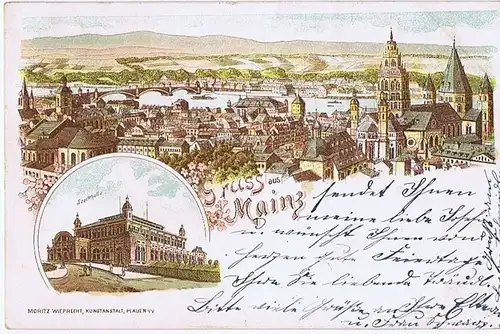 Litho,Gruß aus Mainz,gel.um 1899 