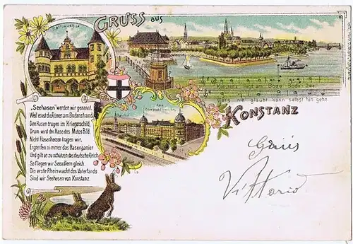 Litho,Gruß aus Konstanz,Bahnpost gel.1905
