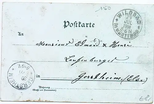Litho,Gruß aus Wildbad,Silberkarte,gel.1900 